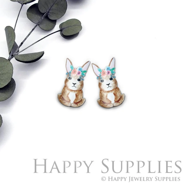 4pcs (2 Pair) Laser Cut Mini Acrylic Resin Rabbit Laser Cut Jewelry Pendant / Charm, Fit For Earring, Ring (AR360)