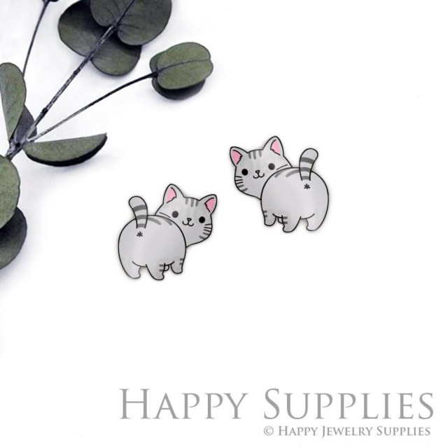 4pcs (2 Pairs) Laser Cut Mini Acrylic Resin Cats Laser Cut Jewelry Pendant / Charm, Fit For Earring, Ring (AR533)