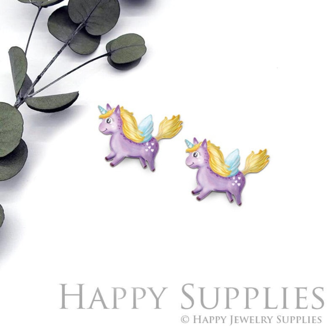 4pcs (2 Pair) Laser Cut Mini Acrylic Resin Unicorns Laser Cut Jewelry Pendant / Charm, Fit For Earring, Ring (AR330)