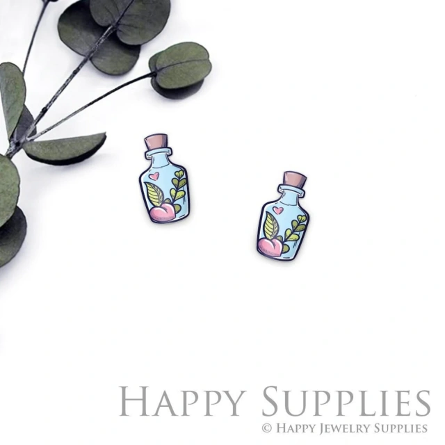 4pcs (2 Pair) Laser Cut Mini Acrylic Resin Drifting Bottle Laser Cut Jewelry Pendant / Charm, Fit For Earring,Drifting Bottle Ring (AR652)