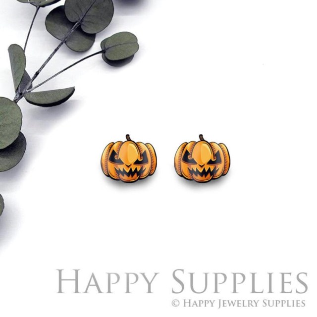 4pcs (2 Pair) Laser Cut Mini Acrylic Resin Pumpkin Laser Cut Jewelry Pendant / Charm, Fit For Earring, Ring (AR276)