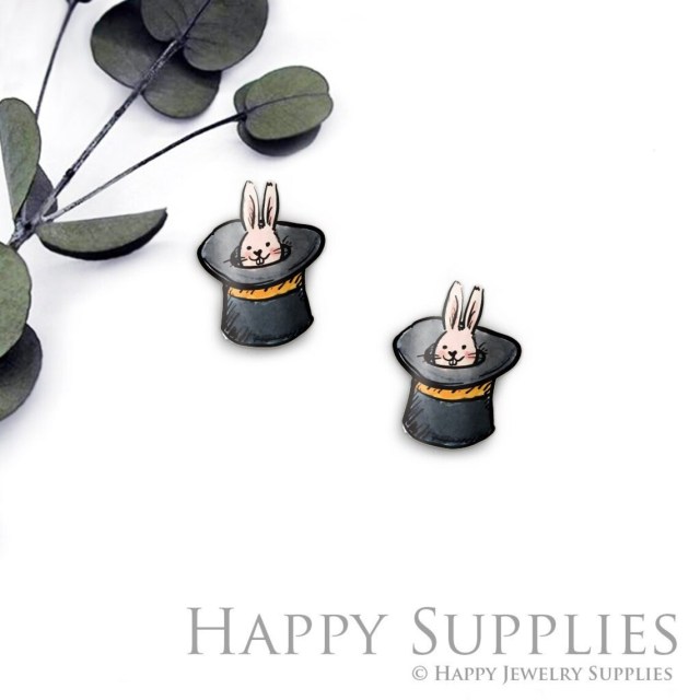 4pcs (2 Pairs) Laser Cut Mini Acrylic Resin Rabbit Laser Cut Jewelry Pendant / Charm, Fit For Earring, Hat Ring (AR590)