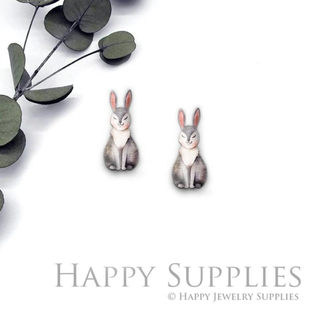 4pcs (2 Pair) Laser Cut Mini Acrylic Resin Rabbit Laser Cut Jewelry Pendant / Charm, Fit For Earring, Ring (AR368)