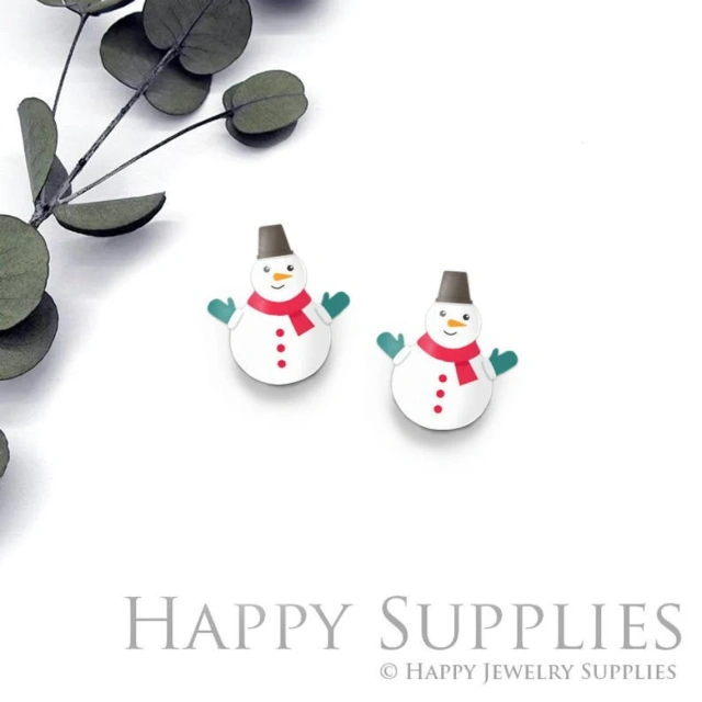 4pcs (2 Pair) Laser Cut Mini Acrylic Resin Christmas Snowman Laser Cut Jewelry Pendant / Charm, Fit For Earring, Ring (AR290)