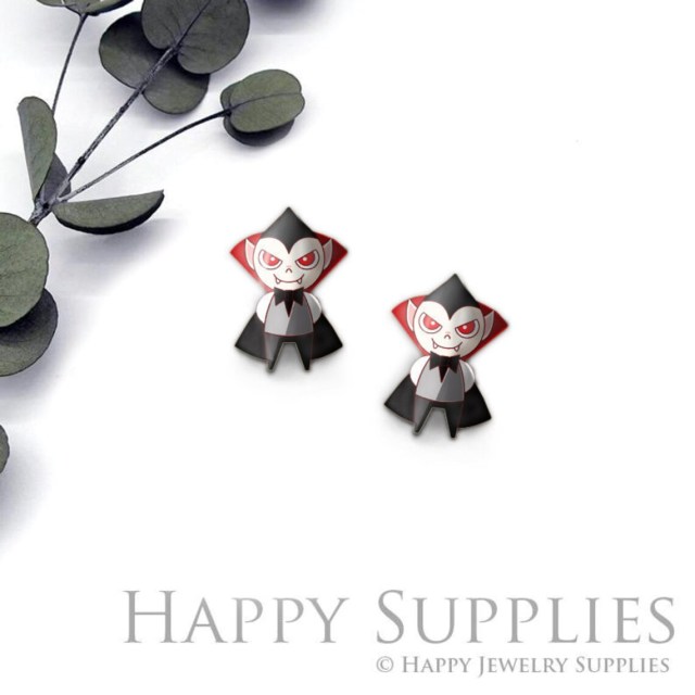 4pcs (2 Pair) Laser Cut Mini Acrylic Resin Bat Ghost Laser Cut Jewelry Pendant / Charm, Fit For Earring, Ring (AR283)