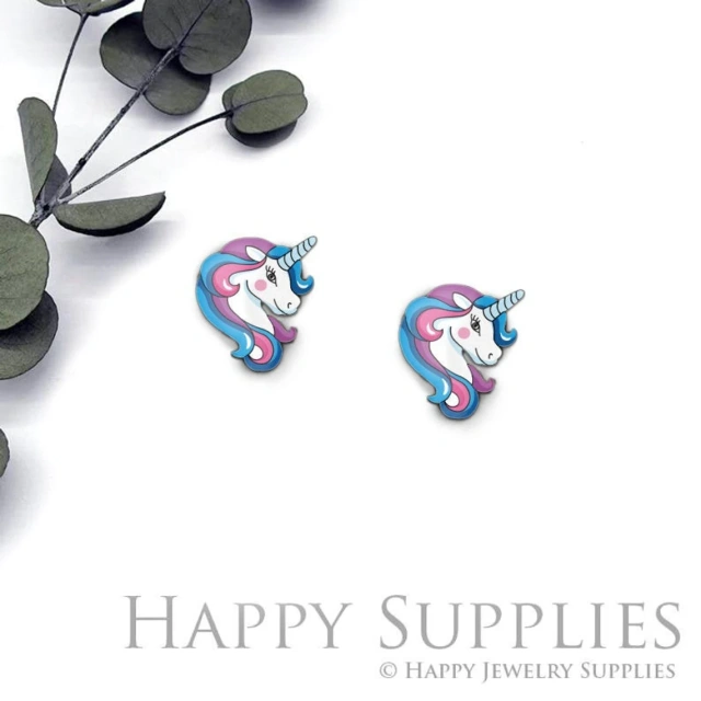 4pcs (2 Pair) Laser Cut Mini Acrylic Resin Unicorns Laser Cut Jewelry Pendant / Charm, Fit For Earring, Ring (AR333)