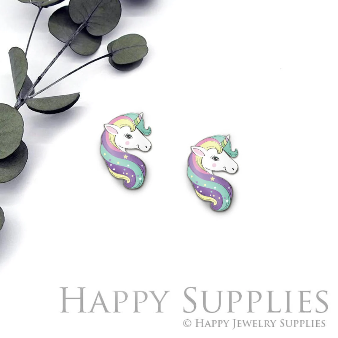 4pcs (2 Pair) Laser Cut Mini Acrylic Resin Unicorns Laser Cut Jewelry Pendant / Charm, Fit For Earring, Ring (AR328)