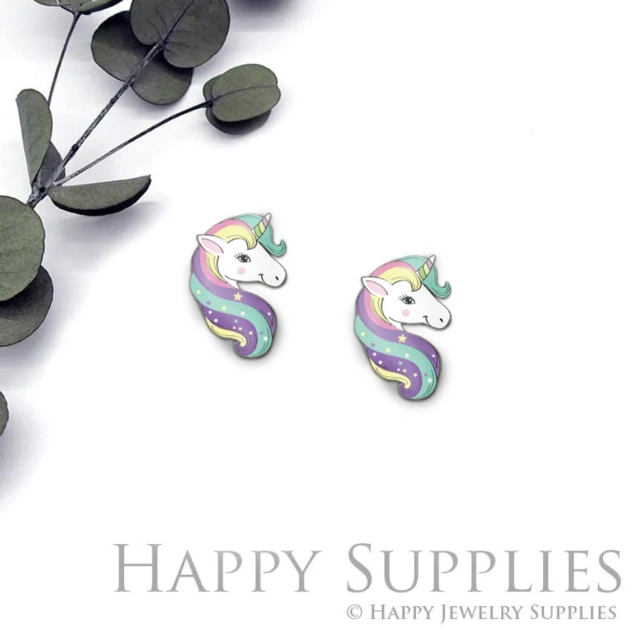 4pcs (2 Pair) Laser Cut Mini Acrylic Resin Unicorns Laser Cut Jewelry Pendant / Charm, Fit For Earring, Ring (AR328)