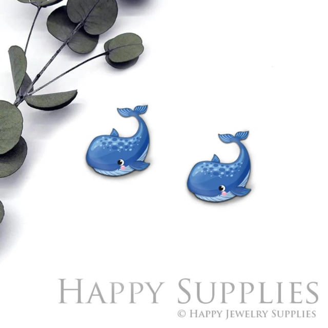 4pcs (2 Pair) Laser Cut Mini Acrylic Resin Whale Laser Cut Jewelry Pendant / Charm, Fit For Earring, Ring (AR338)