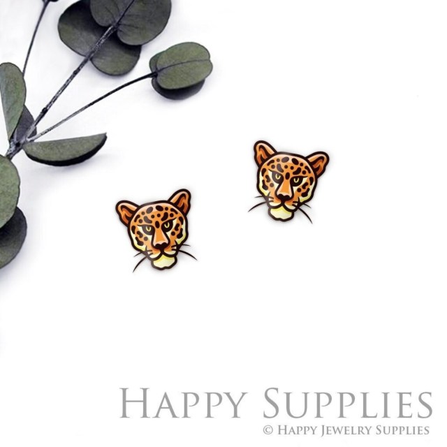 4pcs (2 Pairs) Laser Cut Mini Acrylic Resin Leopard Laser Cut Jewelry Pendant / Charm, Fit For Earring, Leopard Ring (AR653)