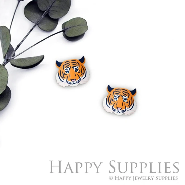 4pcs (2 Pairs) Laser Cut Mini Acrylic Resin Tiger Laser Cut Jewelry Pendant / Charm, Fit For Earring, Ring (AR613)