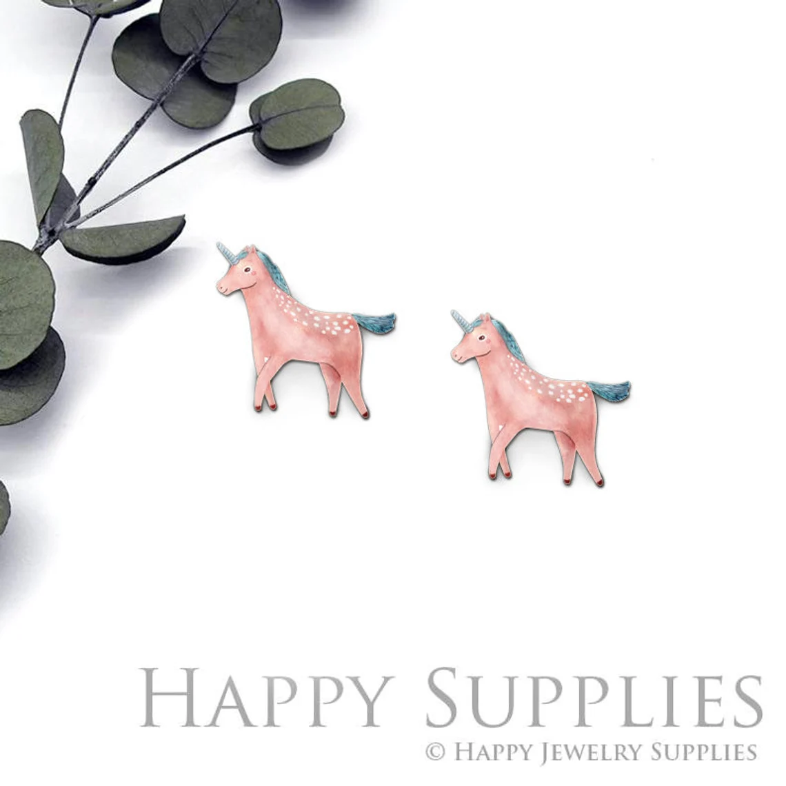 4pcs (2 Pair) Laser Cut Mini Acrylic Resin Unicorns Laser Cut Jewelry Pendant / Charm, Fit For Earring, Ring (AR332)