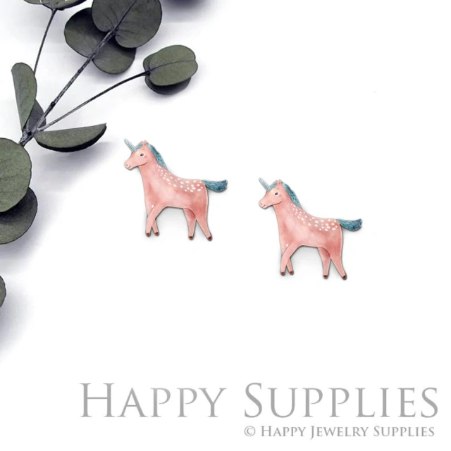 4pcs (2 Pair) Laser Cut Mini Acrylic Resin Unicorns Laser Cut Jewelry Pendant / Charm, Fit For Earring, Ring (AR332)