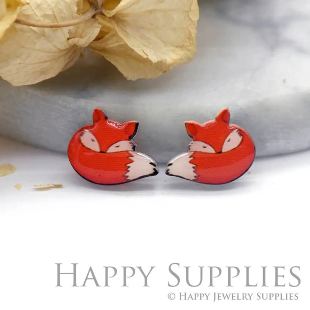 4pcs (2 Pairs) Laser Cut Mini Acrylic Resin Fox Laser Cut Jewelry Pendant / Charm, Fit For Earring, Ring (AR103)