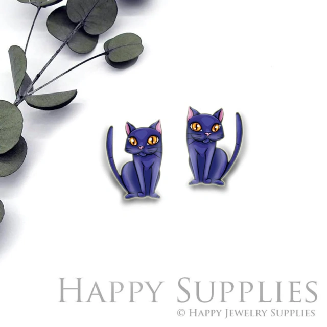 4pcs (2 Pair) Laser Cut Mini Acrylic Resin Cat Laser Cut Jewelry Pendant / Charm, Fit For Earring, Ring (AR277)