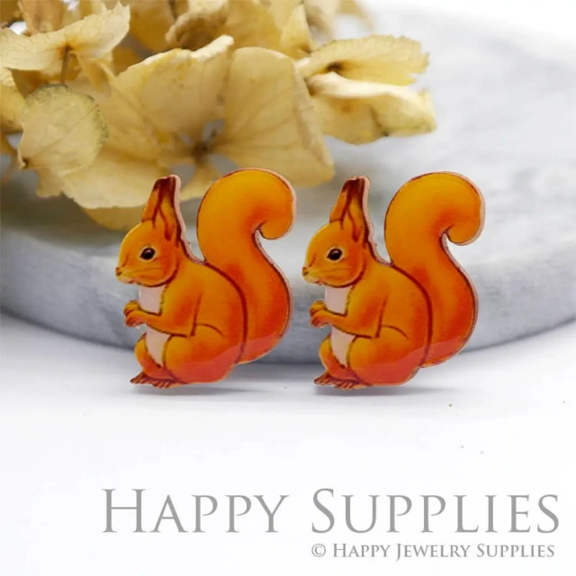 2pcs (1 Pair) Laser Cut Mini Acrylic Resin Squirrel Laser Cut Jewelry Pendant / Charm, Fit For Earring, Ring (AR109)