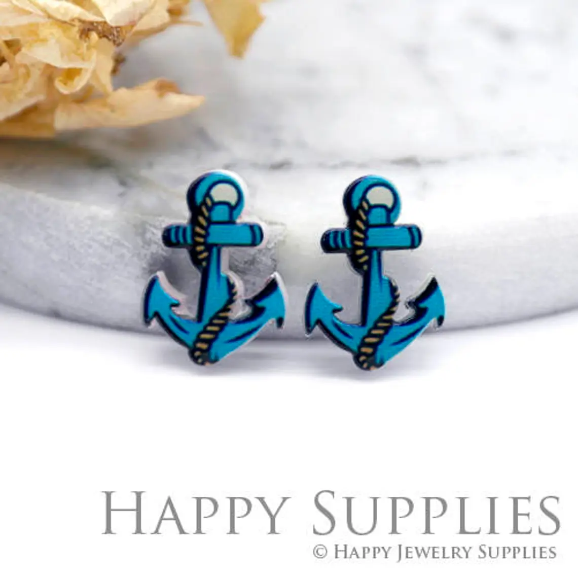 4pcs (2 Pairs) Laser Cut Mini Acrylic Resin Anchor Laser Cut Jewelry Pendant / Charm, Fit For Earring, Ring (AR040) Summer Ocean Series