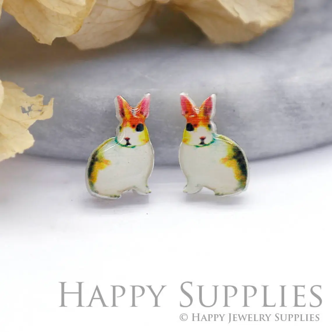 4pcs (2 Pairs) Laser Cut Mini Acrylic Resin Rabbit Laser Cut Jewelry Pendant / Charm, Fit For Earring, Ring (AR086)