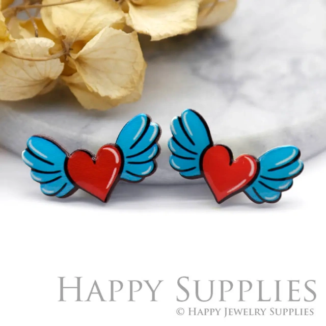 2pcs (1 Pair) Laser Cut Mini Acrylic Resin Heart Wing Laser Cut Jewelry Pendant / Charm, Fit For Earring, Ring (AR115)