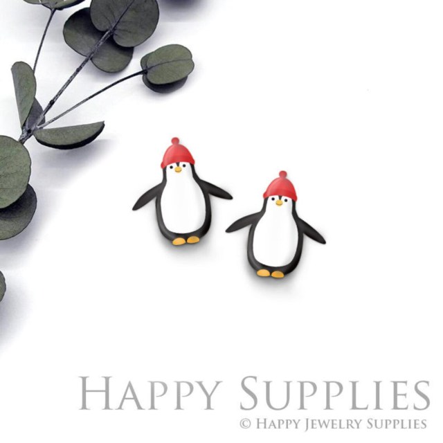 4pcs (2 Pair) Laser Cut Mini Acrylic Resin Penguin Laser Cut Jewelry Pendant / Charm, Fit For Earring, Ring (AR289)