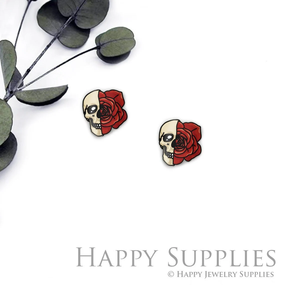 4pcs (2 Pairs) Laser Cut Mini Acrylic Resin Skull Laser Cut Jewelry Pendant / Charm, Fit For Earring, Skull Ring (AR658)