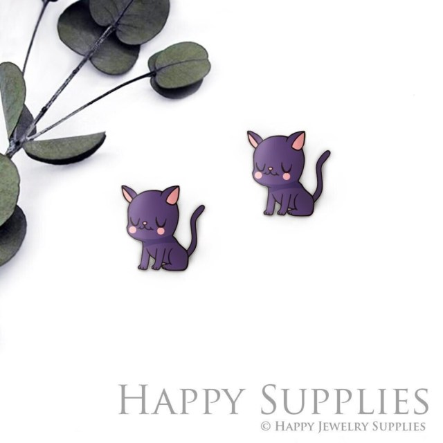 4pcs (2 Pairs) Laser Cut Mini Acrylic Resin Cat Laser Cut Jewelry Pendant / Charm, Fit For Earring, Hat Ring (AR581)