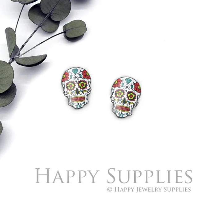 4pcs (2 Pair) Laser Cut Mini Acrylic Resin Halloween Skulls Laser Cut Jewelry Pendant / Charm, Fit For Earring, Ring (AR350)