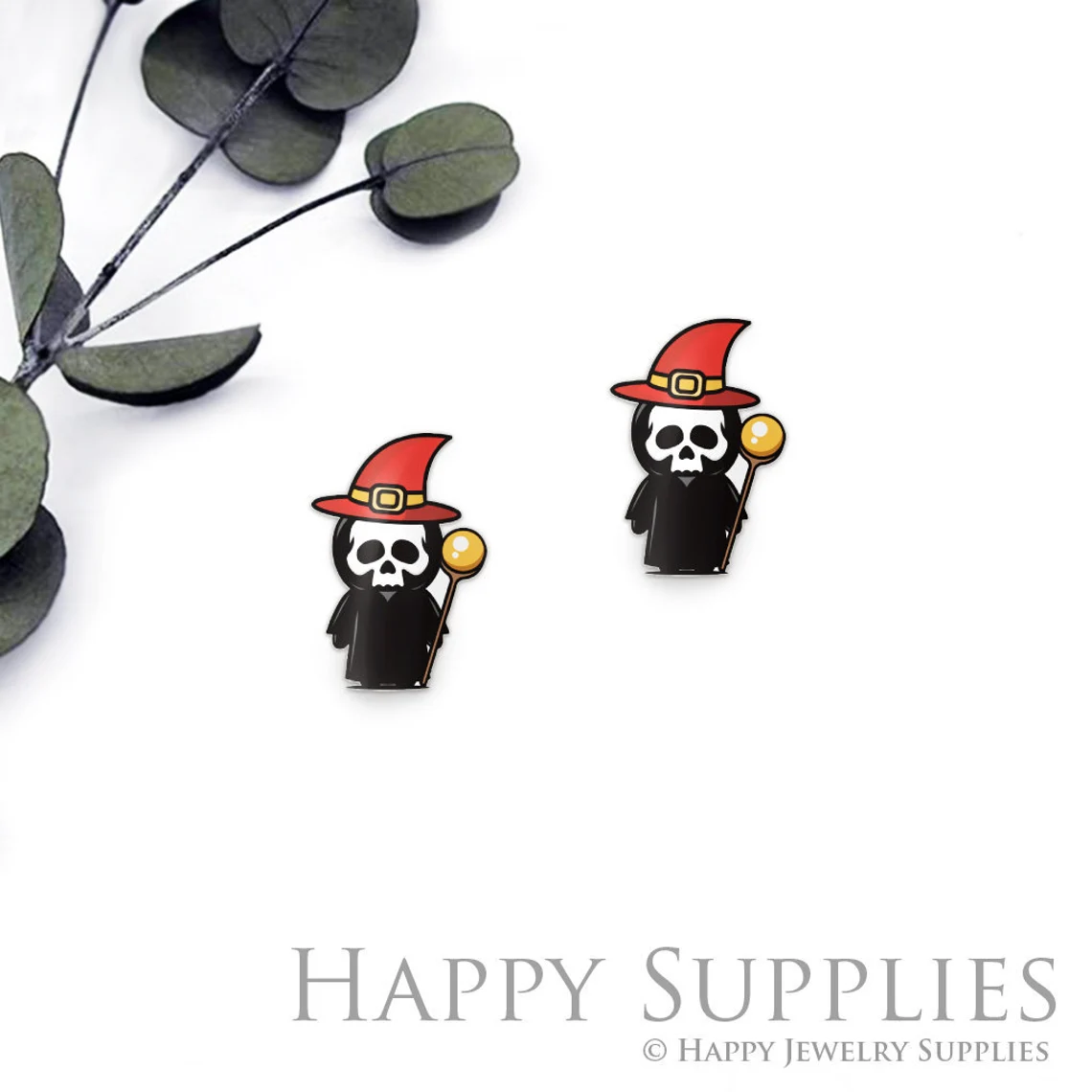 4pcs (2 Pair) Laser Cut Mini Acrylic Resin Skull Laser Cut Jewelry Pendant / Charm, Fit For Earring, Ring (AR485)