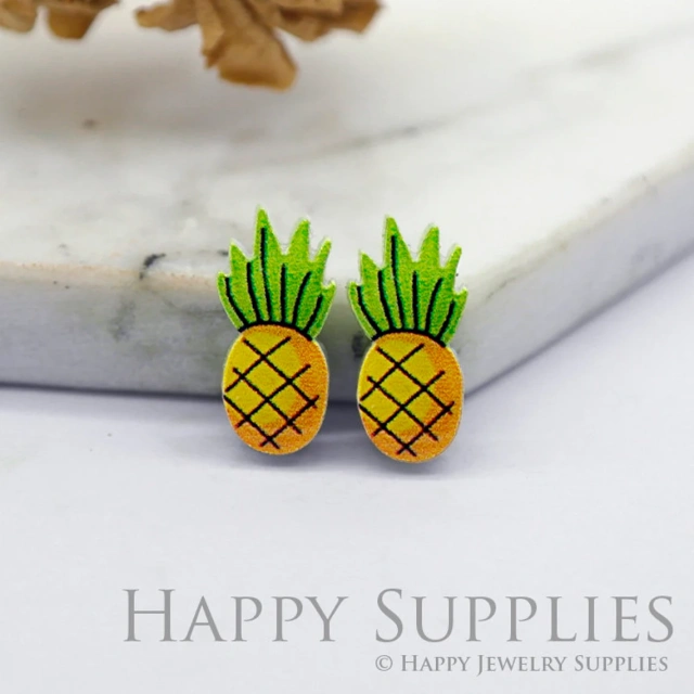 4pcs (2 Pairs) Laser Cut Mini Acrylic Resin Pineapple Laser Cut Jewelry Pendant / Charm, Fit For Earring, Ring (AR222)