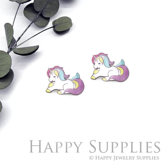 4pcs (2 Pair) Laser Cut Mini Acrylic Resin Unicorns Laser Cut Jewelry Pendant / Charm, Fit For Earring, Ring (AR331)