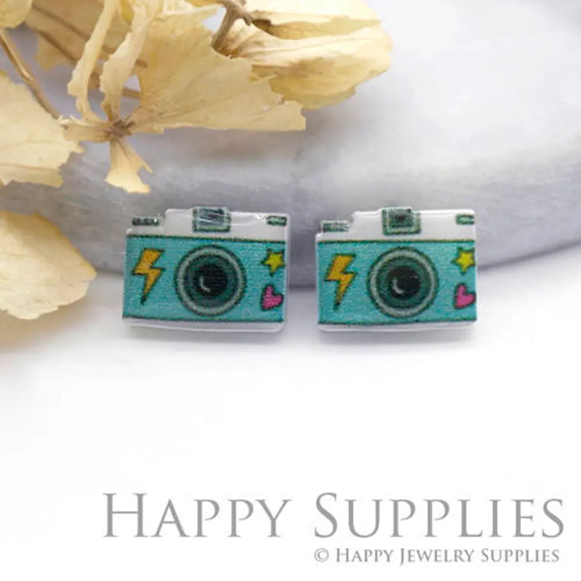 4pcs (2 Pairs) Laser Cut Mini Acrylic Resin Camera Laser Cut Jewelry Pendant / Charm, Fit For Earring, Ring (AR149)
