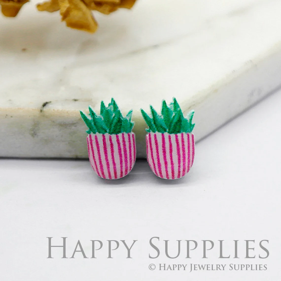 4pcs (2 Pairs) Laser Cut Mini Acrylic Resin Potted Plants Laser Cut Jewelry Pendant / Charm, Fit For Earring, Ring (AR234)