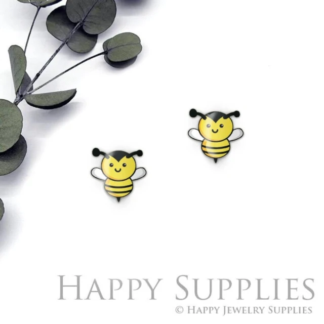 4pcs (2 Pair) Laser Cut Mini Acrylic Resin Bee Laser Cut Jewelry Pendant / Charm, Fit For Earring, Ring (AR404)