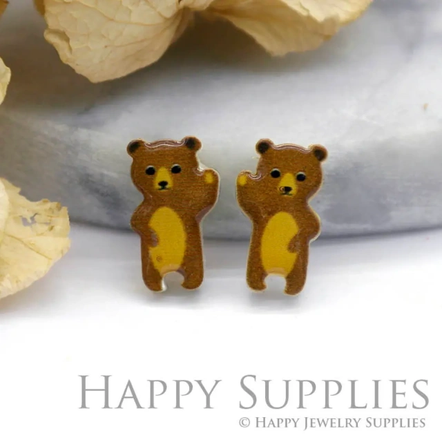 4pcs (2 Pairs) Laser Cut Mini Acrylic Resin Bear Laser Cut Jewelry Pendant / Charm, Fit For Earring, Ring (AR101)