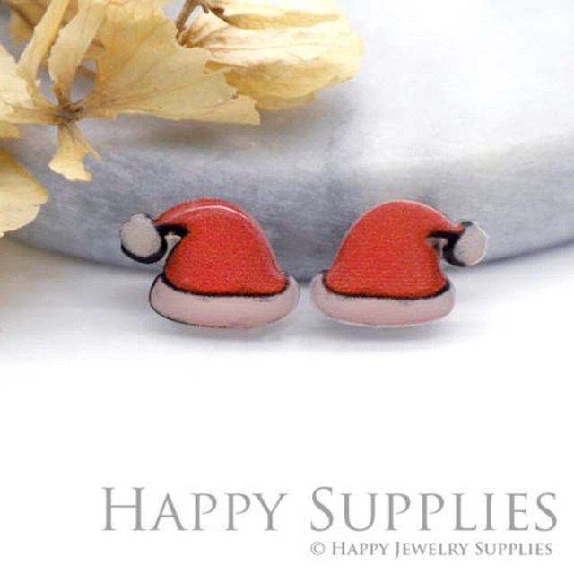 4pcs (2 Pairs) Laser Cut Mini Acrylic Resin Christmas Hat Laser Cut Jewelry Pendant / Charm, Fit For Earring, Ring (AR185)
