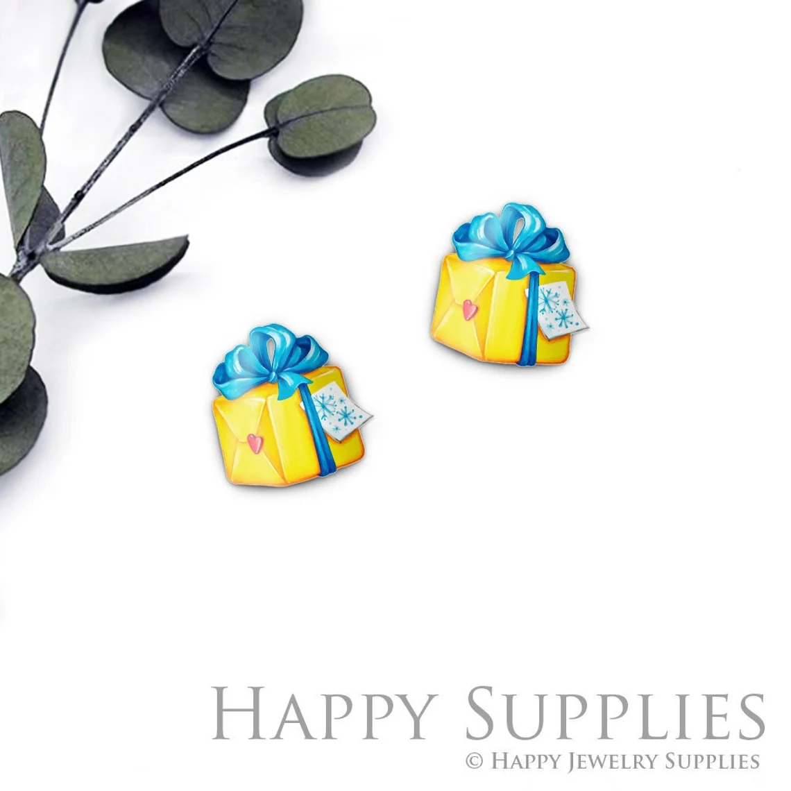 4pcs (2 Pairs) Laser Cut Mini Acrylic Resin Gift Box Laser Cut Jewelry Pendant / Charm, Fit For Earring, Hat Ring (AR585)