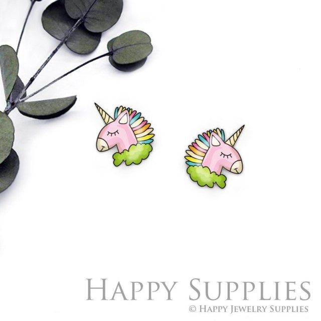 2pcs (1 Pair) Laser Cut Mini Acrylic Resin Unicorn Laser Cut Jewelry Pendant / Charm, Fit For Earring, Ring (AR470)