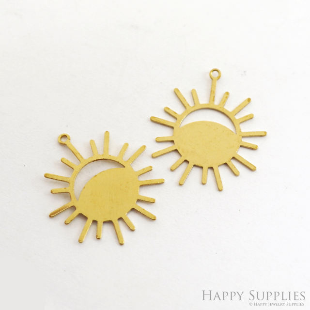 Brass Charms - Sun Charms, Brass Findings, Sun Earrings Charm, Raw Brass Pendent Connector, Making Jewelry Supplies (NZG345)
