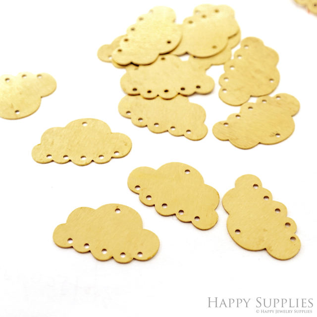 Brass Textured Cloud Earring Connector - Raw Brass Cloud Earring Charms - 6 Holes - Jewelry Making Supplies - 30.13x18.89x0.67mm (NZG337)