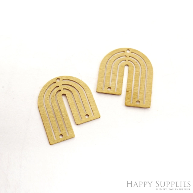 Brass Textured Semicircle Earring Connector - Raw Brass Semicircle Earring Charms - 2 Holes - Jewelry Making Supplies (NZG350)