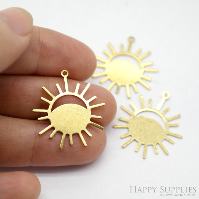 Brass Charms - Sun Charms, Brass Findings, Sun Earrings Charm, Raw Brass Pendent Connector, Making Jewelry Supplies (NZG345)