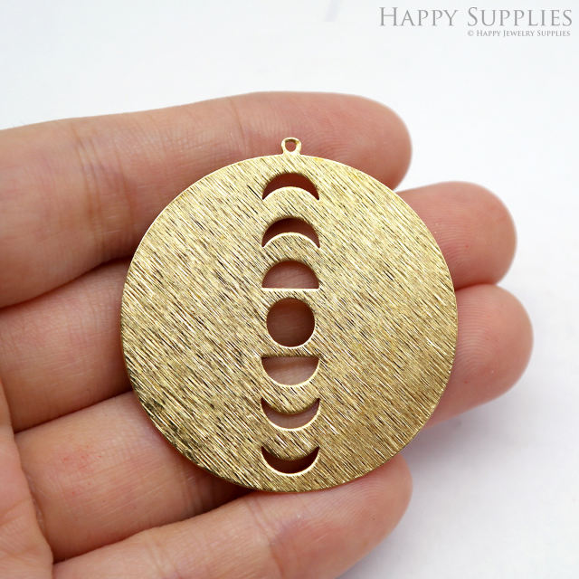 Brass Textured Phases Of Moon Earring Charms - Raw Brass Phases Of Moon Round Pendant - Jewelry Making Supplies - 42.15x40.01x0.6mm (NZG335)