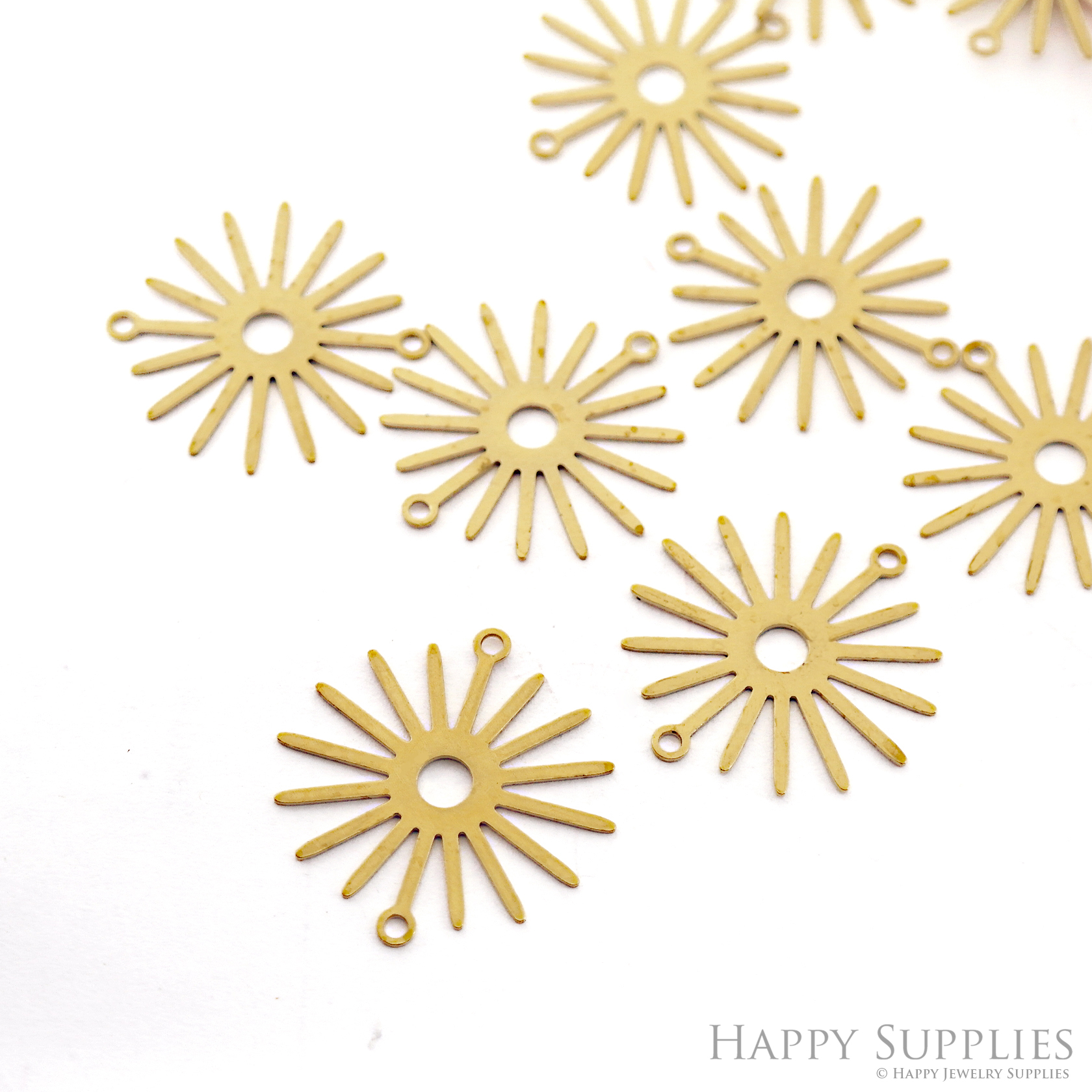 Brass Charms - Sun Charms, Brass Findings, Sun Earrings Charm, Raw Brass Pendent Connector, Making Jewelry Supplies (NZG355)