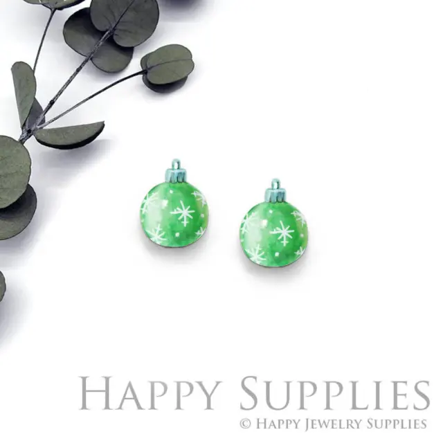 4pcs (2 Pair) Laser Cut Mini Acrylic Resin Green Christmas Ball Laser Cut Jewelry Pendant / Charm, Fit For Earring, Ring (AR297)