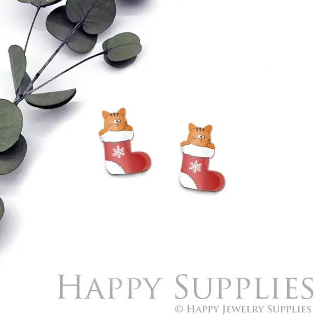 4pcs (2 Pair) Laser Cut Mini Acrylic Resin Christmas Socks Cats Laser Cut Jewelry Pendant / Charm, Fit For Earring, Ring (AR327)