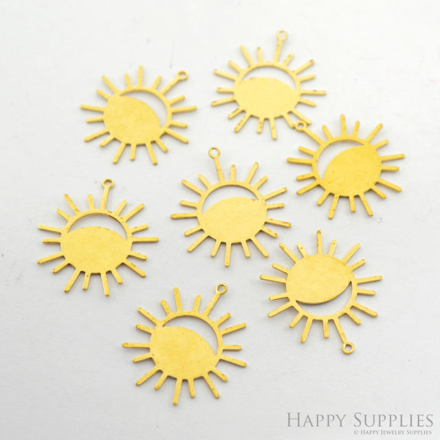 Brass Charms - Sun Charms, Brass Findings, Sun Earrings Charm, Raw Brass Pendent Connector, Making Jewelry Supplies (NZG345)