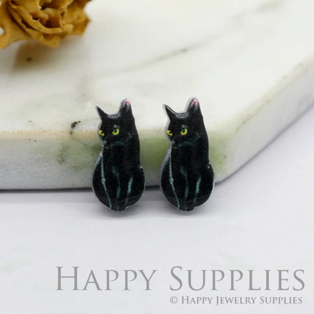 Acrylic Resin Charm , Black Cat Acrylic Earrings Charms ,Resin Stud Earrings Charm ,Acrylic Jewelry Findings ,Resin Earrings Supply (AR252)