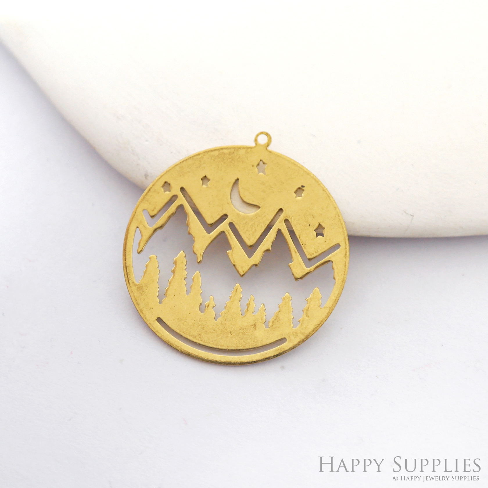 Brass Charms - Mountain Moon Stars Charms, Brass Findings, Earrings Charm, Raw Brass Pendent Connector, Making Jewelry Supplies (NZG344)