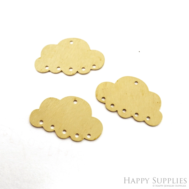Brass Textured Cloud Earring Connector - Raw Brass Cloud Earring Charms - 6 Holes - Jewelry Making Supplies - 30.13x18.89x0.67mm (NZG337)
