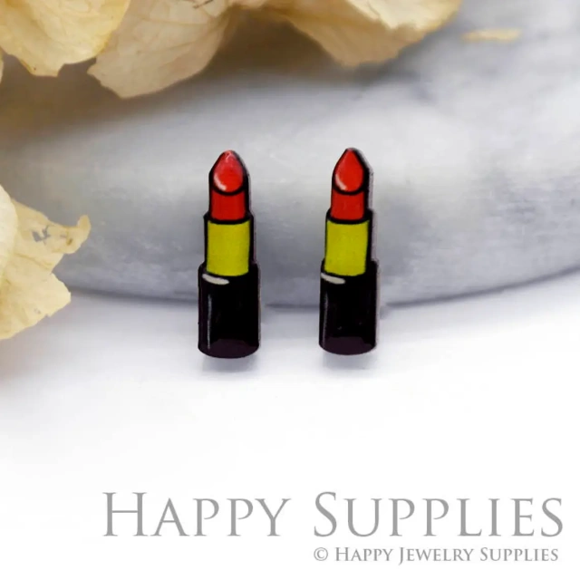 4pcs (2 Pairs) Laser Cut Mini Acrylic Resin Lipstick Laser Cut Jewelry Pendant / Charm, Fit For Earring, Ring (AR052)